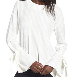 J.O.A. pin stripe long bell tie sleeve ivory blouse